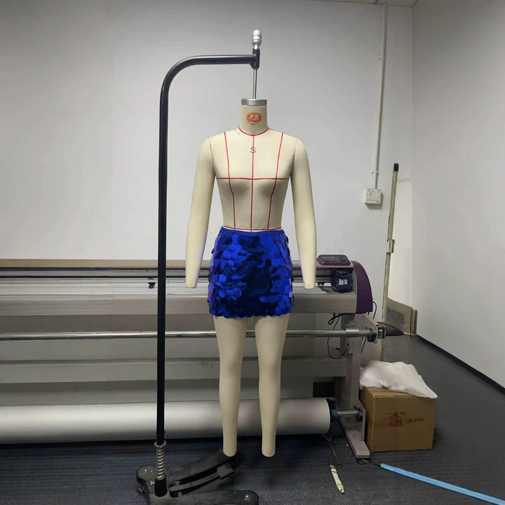 Dame glitrende paillet nederdel med skinnende detaljer og elastisk talje Skovae