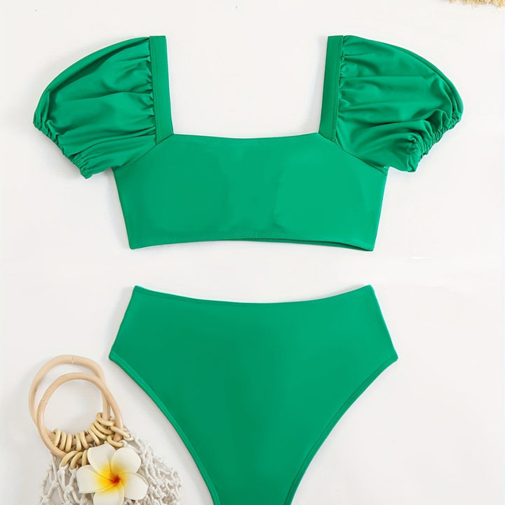 Dame bikini-sæt med pufærmer og innovativt knudedesign Stilla