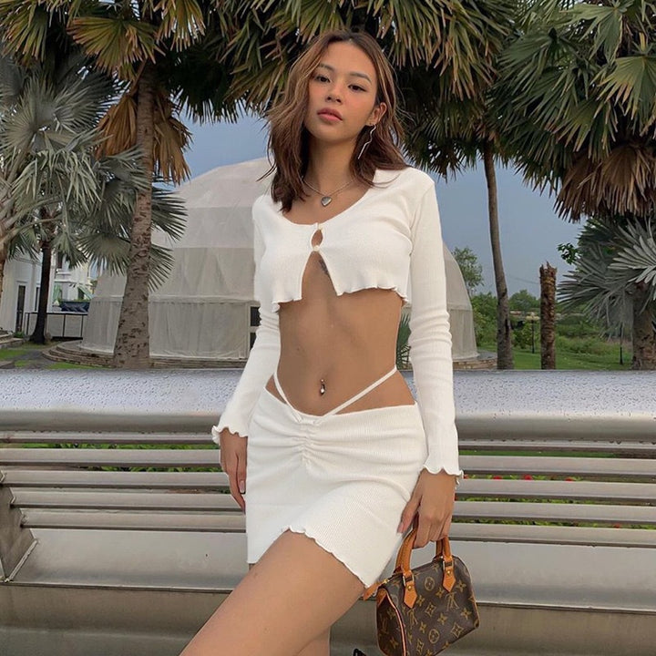 Dame sporty crop-top med matchende mini-nederdel og raffinerede detaljer Stilla