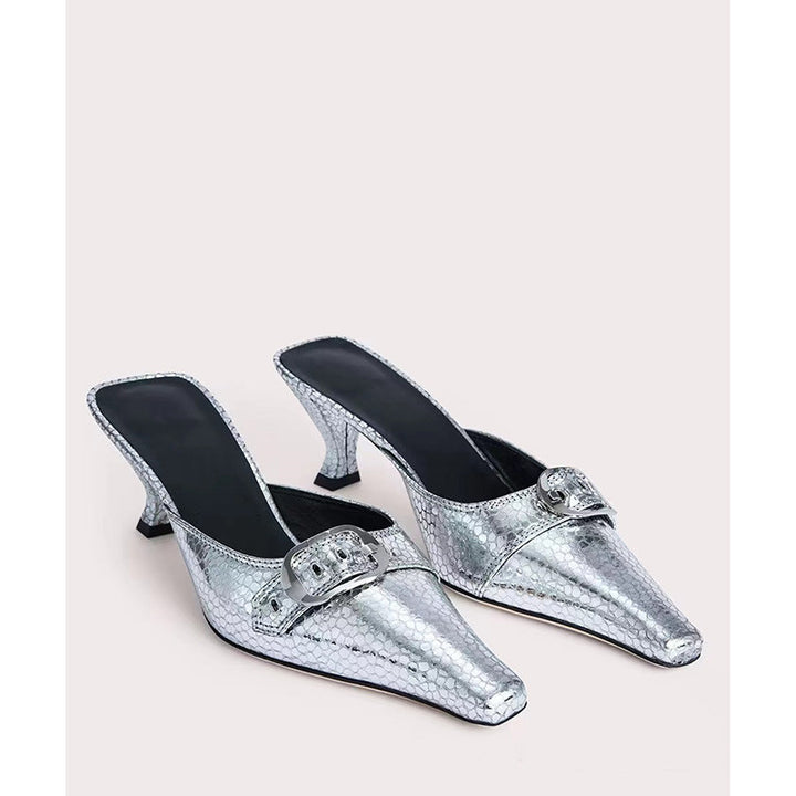 Dame Elegant Spids-tå Slingback Sko med dekorativt spænde-detalje  Stilla