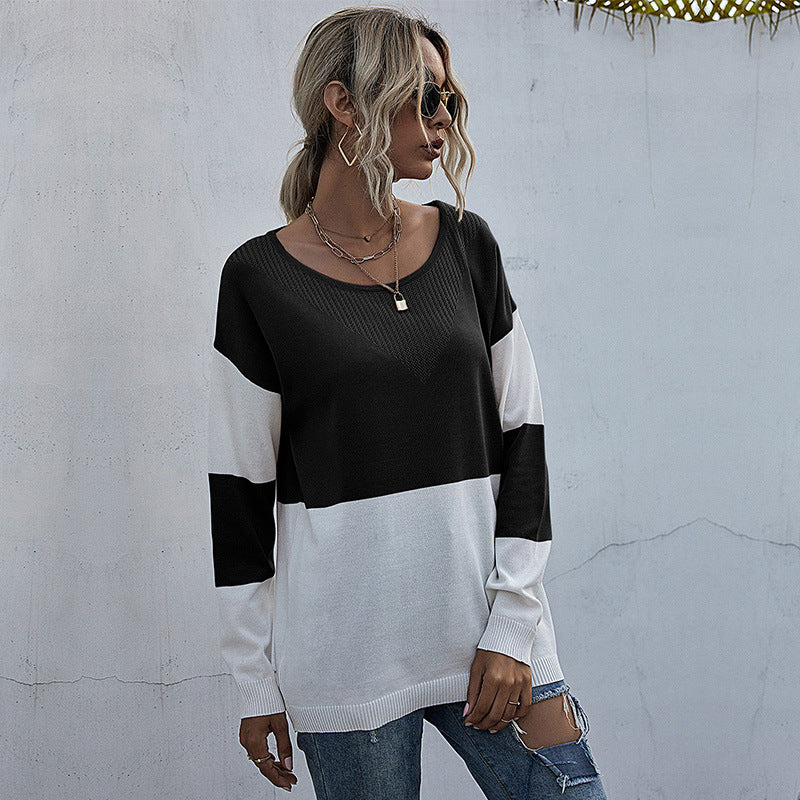 Dame afslappet V-sweater med moderne netdesign Stilla