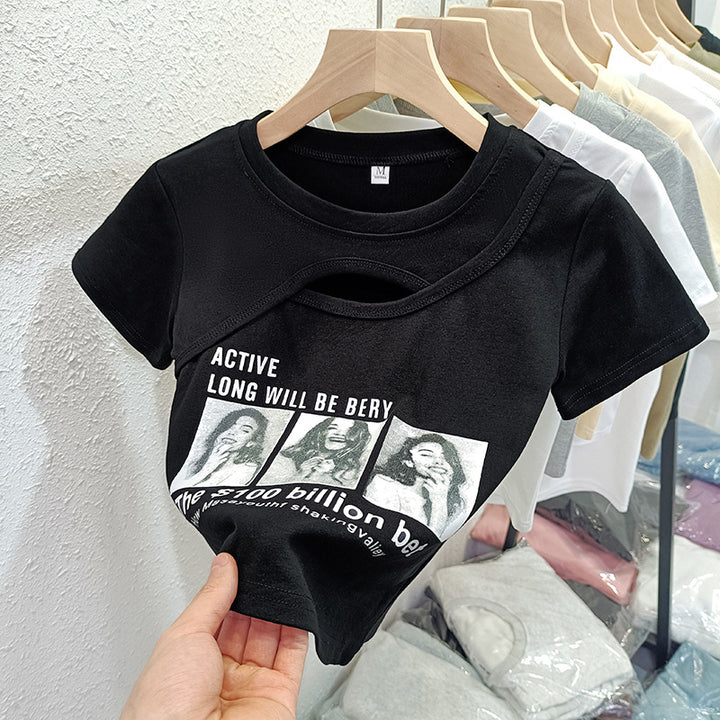 Femme Artistic Cut-Out Grafik T-Shirt Stilla