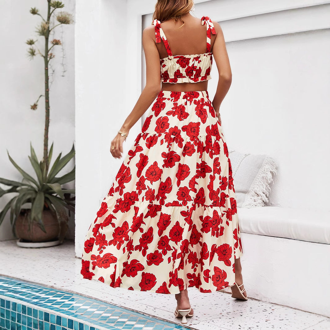 Dame Boho Maxikjole med blomsterprint og justerbare stropper Stilla