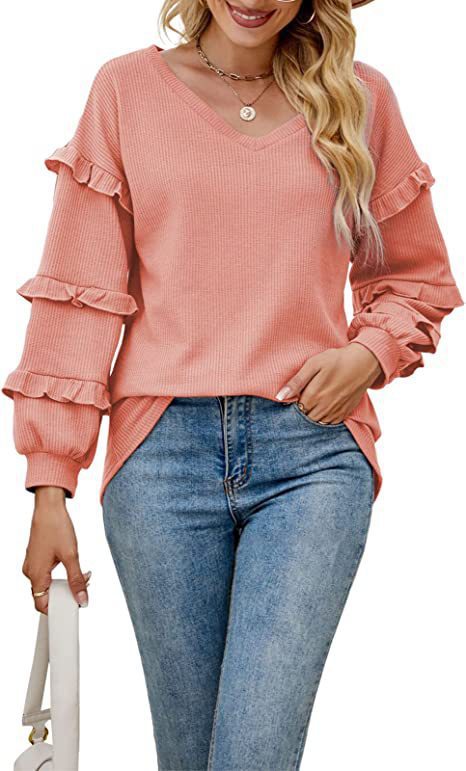 Dame mode sweatshirt med flæse detaljer Stilla