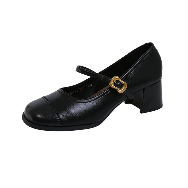 Dame elegante blokhæls Mary Jane pumps med dekorativ ankelrem Stilla