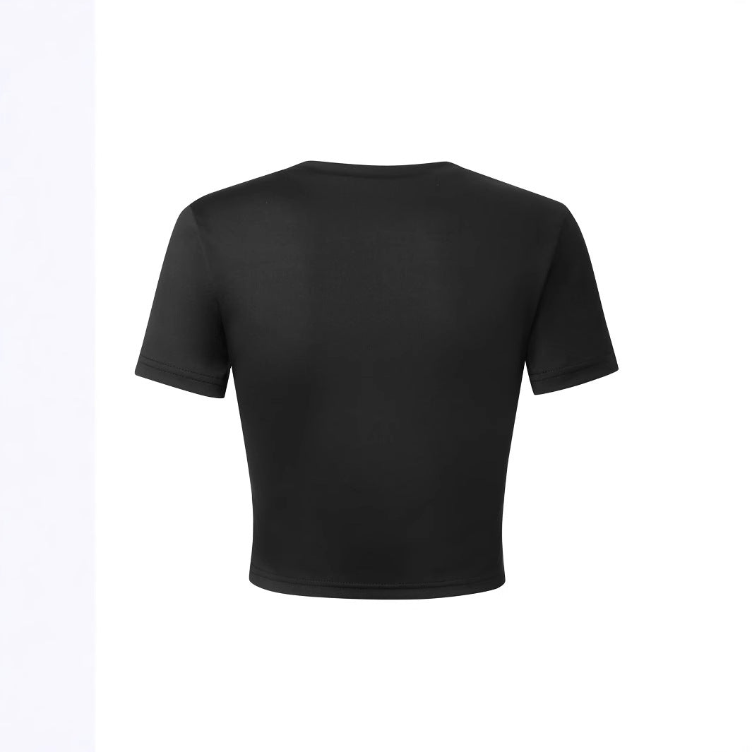 Dame Crop-T-Shirt med kreativ tekstdesign Skovae