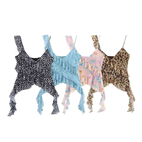 Femme Asymmetrisk Rynke-Leopardmønster-Top Stilla