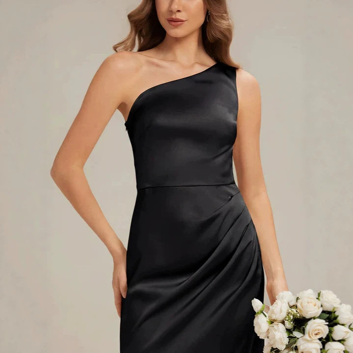Damer Elegant One-Shoulder Aftenkjole med Drapering Skovae
