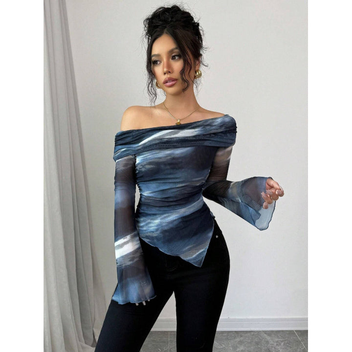 Dame Elegant Off-Shoulder Top med flydende stof og raffinerede draperinger Skovae