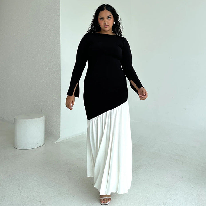 Dame Elegant Langærmet Maxi Kjole med asymmetrisk Snit og bløde Volanger Stilla