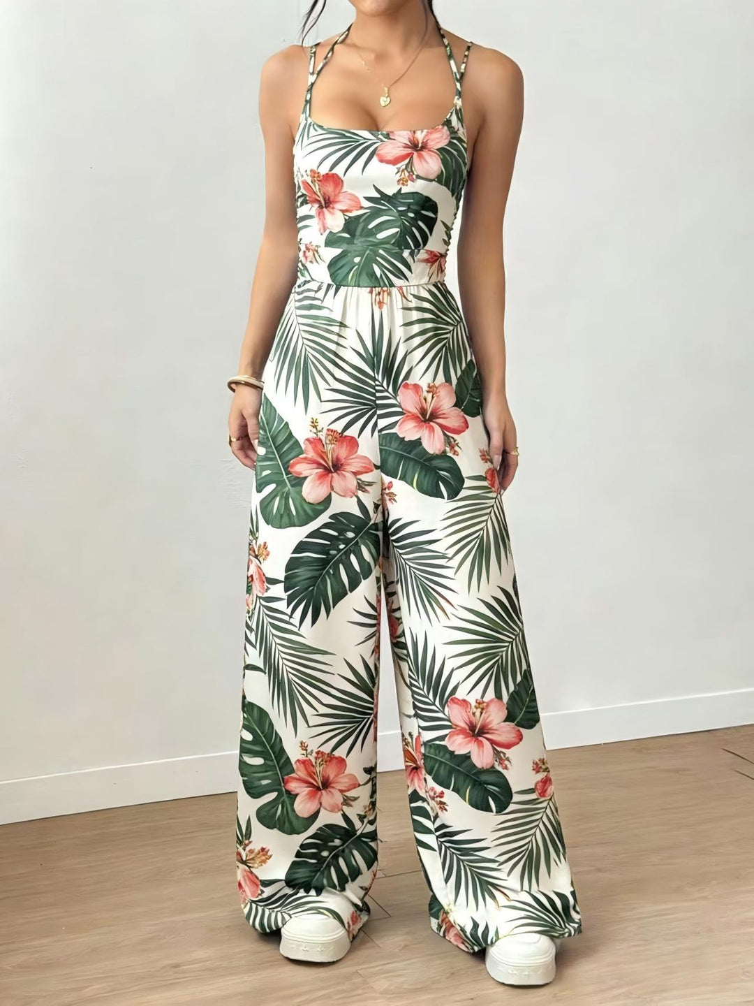 Dame Elegant Jumpsuit med brede ben og spaghetti-stropper Skovae