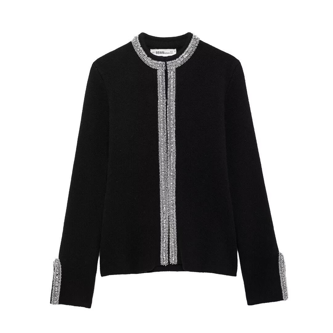 Dame Elegant strikcardigan med dekorativt pynt Stilla