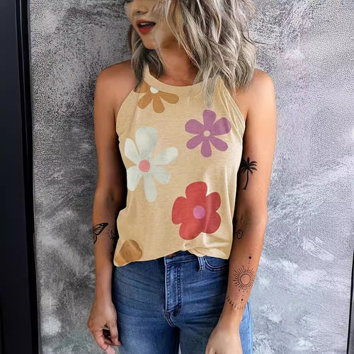 Dame afslappet tanktop med blomstermønster Stilla