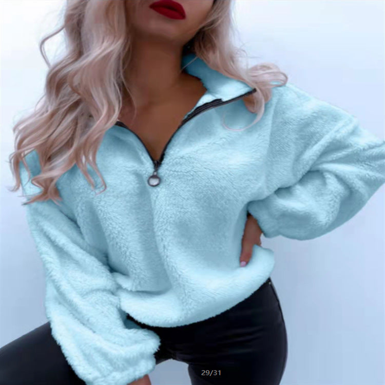 Dame Fleece Pullover med halvsides lynlås og blødt teddy-fleece Stilla