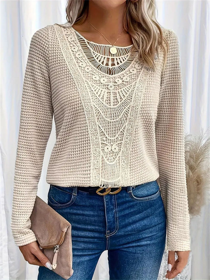 Dame sweater med raffinerede hækle-detaljer Stilla