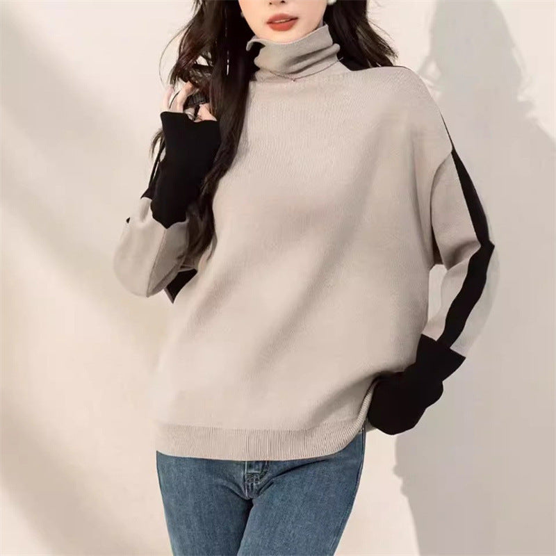 Kvinders oversized sweater med moderne turtleneck og kontrasterende ærme accenter Stilla