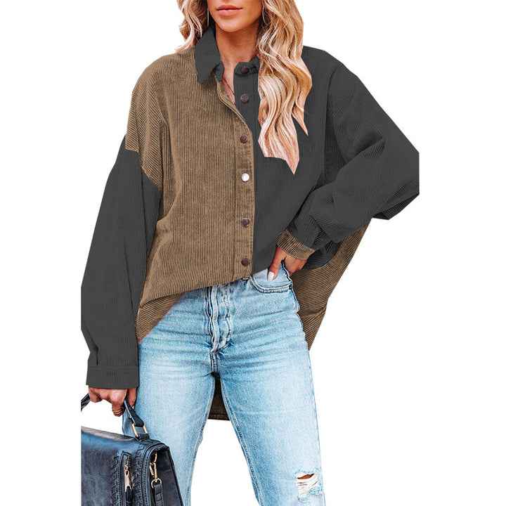 Dame Corduroy Skjortejakke med oversized snit og kontrasterende farver Stilla