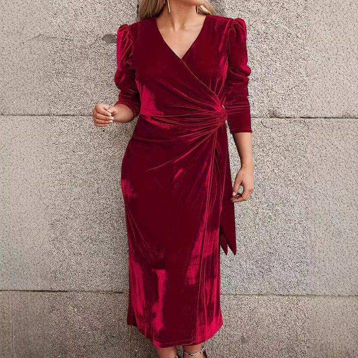 Dame Elegant Samt Vavkjole Stilla