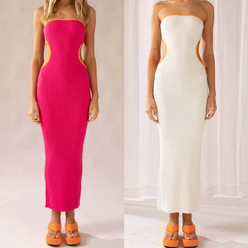 Dame elegant Maxi-kjole med off-shoulder design og fashionable udskæringer Skovae