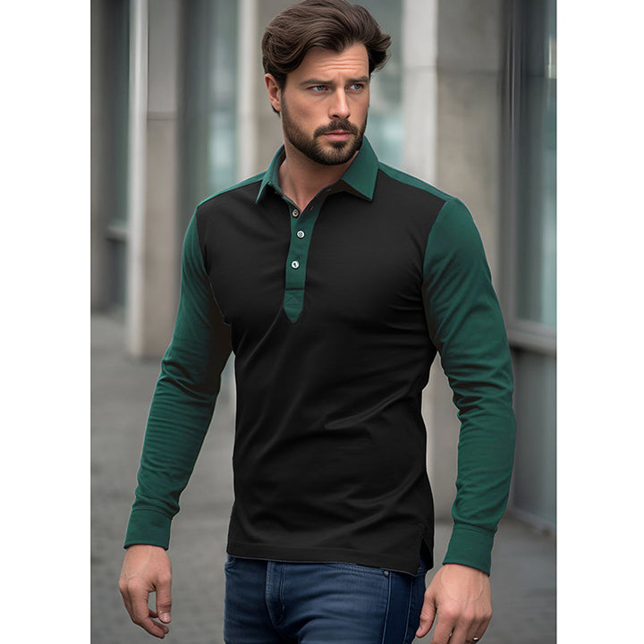 Herrer Langærmet Polo T-shirt med stilfulde kontrastpaneler Stilla