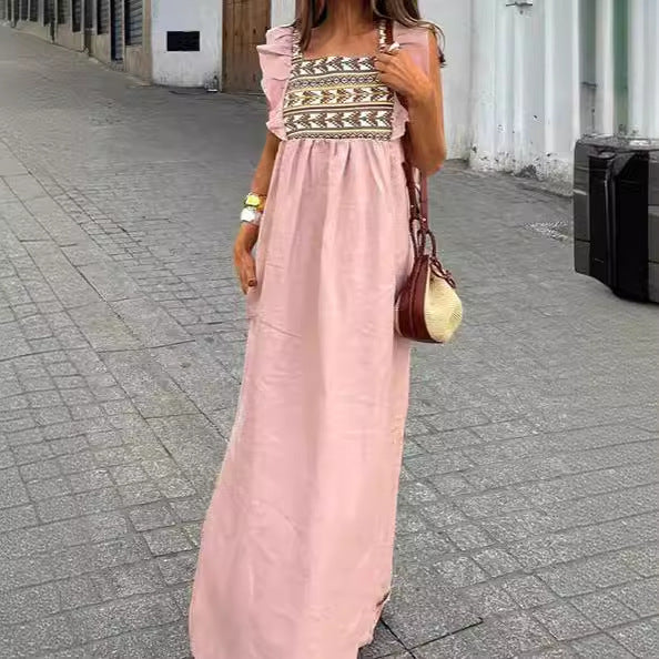 Dame Maxikjole med broderi Stilla
