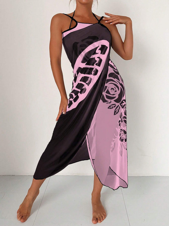 Dame Floral Print Schwimmeddelskjole Stilla