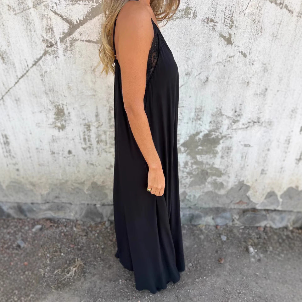 Femme Elegante Maxi Kjole med detaljerede Spidsaccentuer Stilla