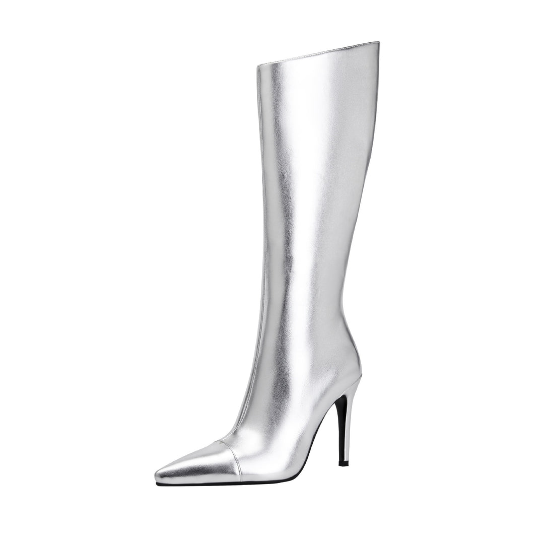 Femme Metallic Spids-Tå Høj-Stiletto Støvler Stilla