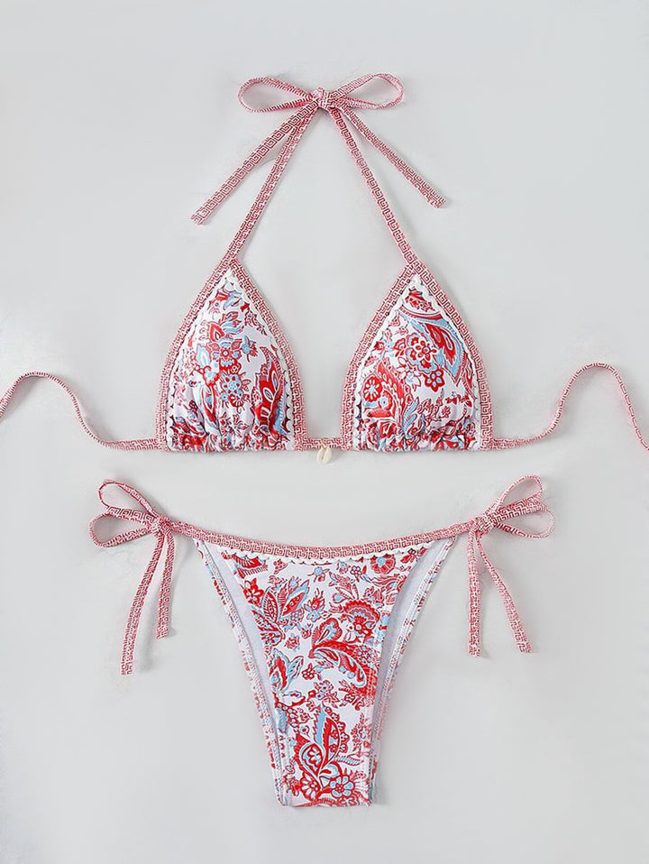 Dame Triangel-Bikini-Sæt med justerbare bindebånd og blomstermotiv Skovae