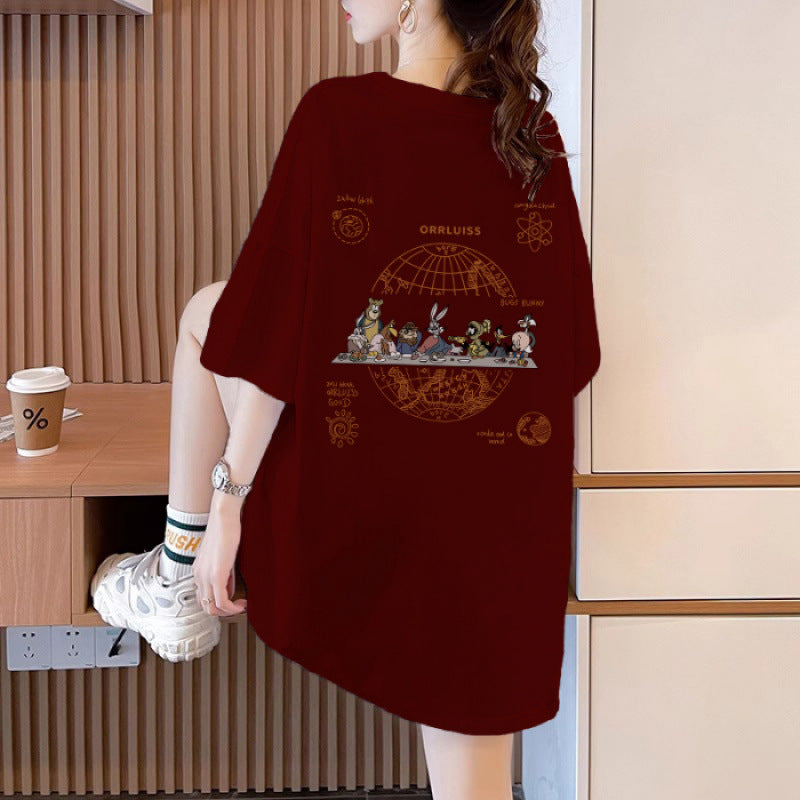 Dame T-shirt med overdimensioneret snit og kreativt cartoon grafisk design Stilla