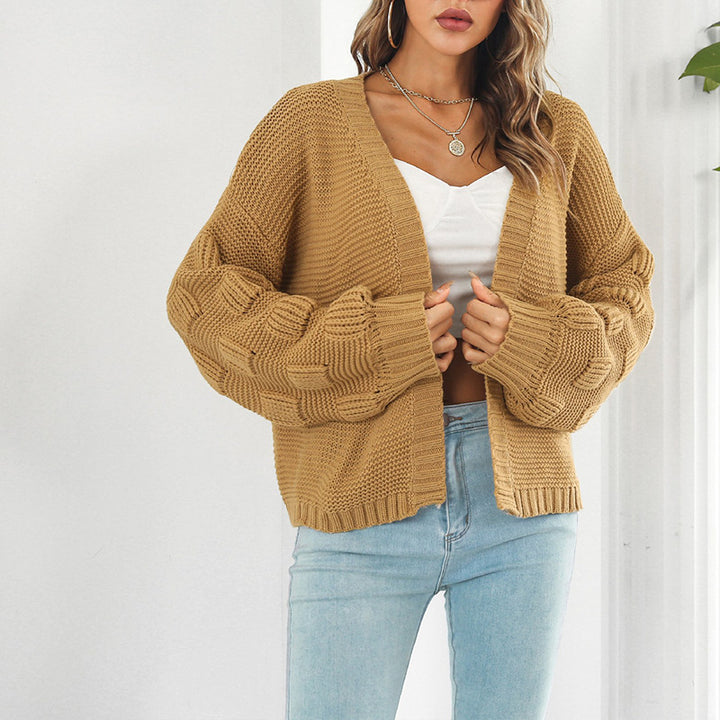 Kvinders chunky strik cardigan med voluminøse ærmer og åben front Stilla