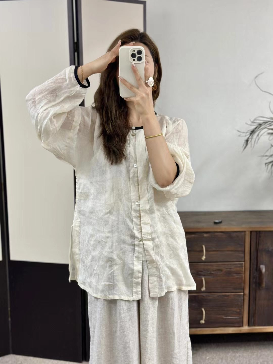Femme Relaxed Fit Button-Up Linned skjorte Stilla