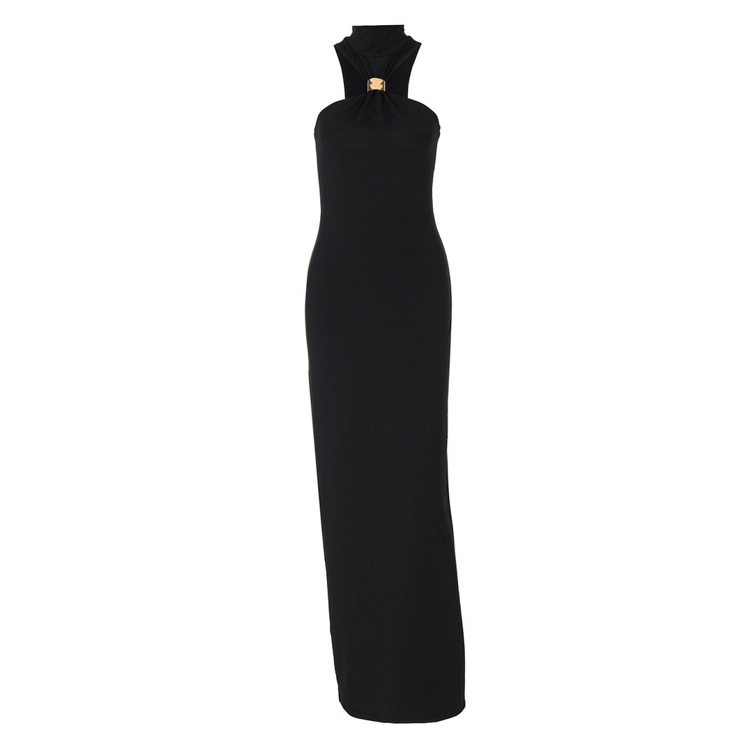 Dame Elegant Maxikjole med asymmetrisk halterdesign og ædel décolleté Stilla