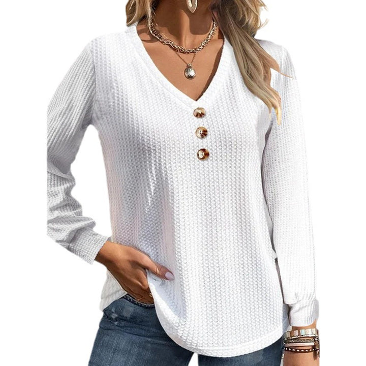Dame moderne sweater med struktureret overflade og knapliste Stilla