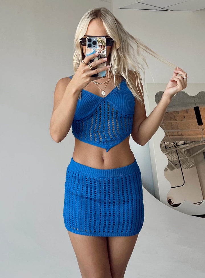 Damer strikket crop-top og miniskørt sæt Skovae