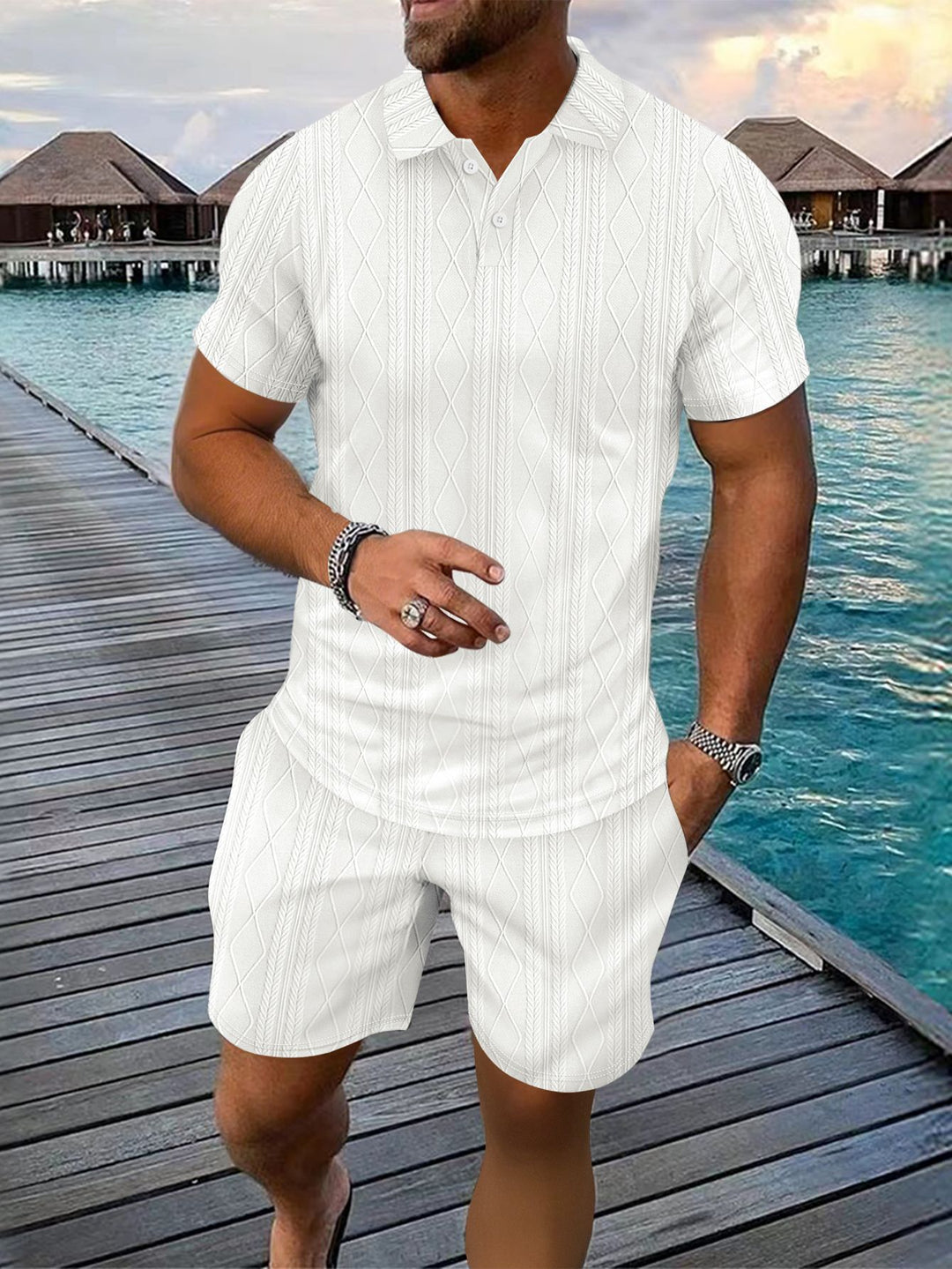 Herre Poloshirt med struktureret design og kort shorts Stilla