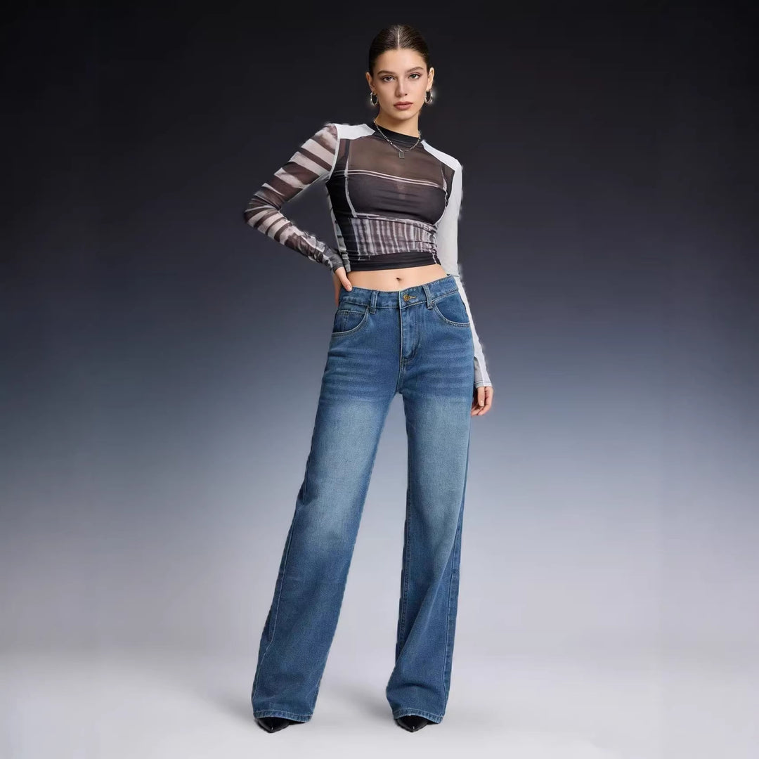 Dame loose Denim-bukser med høj talje og afslappet snit Skovae