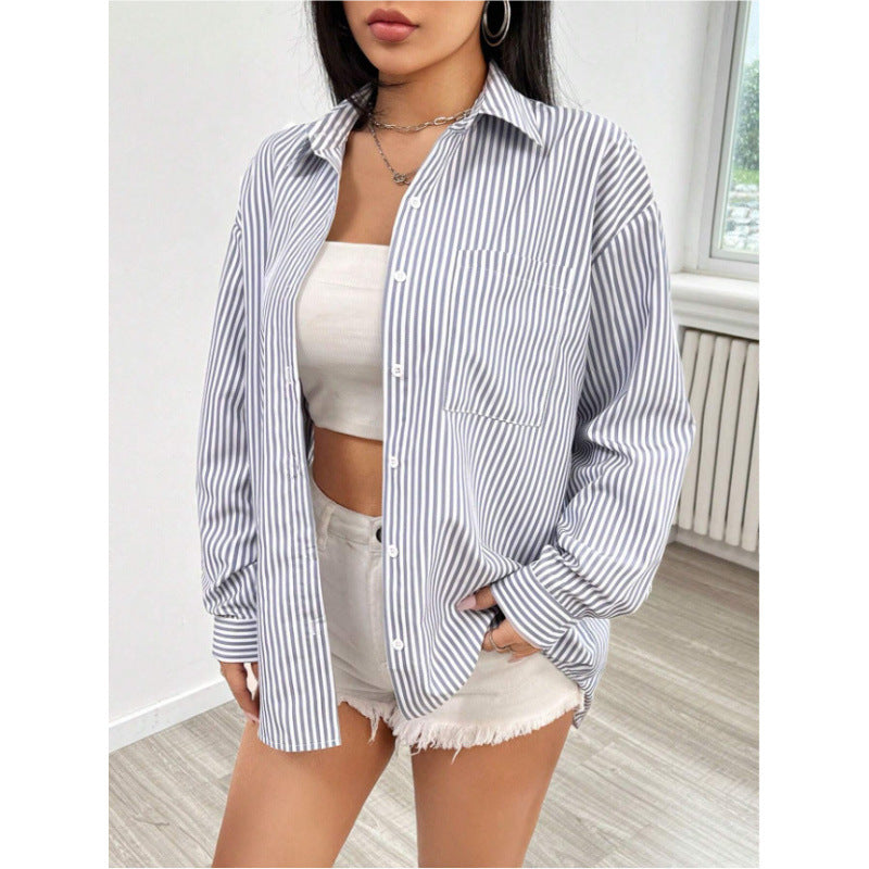 Dame Oversize Skjorte med fine Striber Stilla