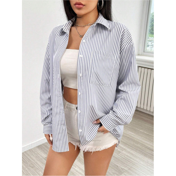 Dame Oversize Skjorte med fine Striber Stilla