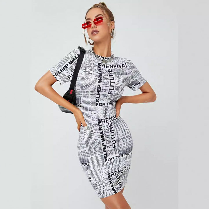Femme Grafiktryk Bodycon Kjole Stilla