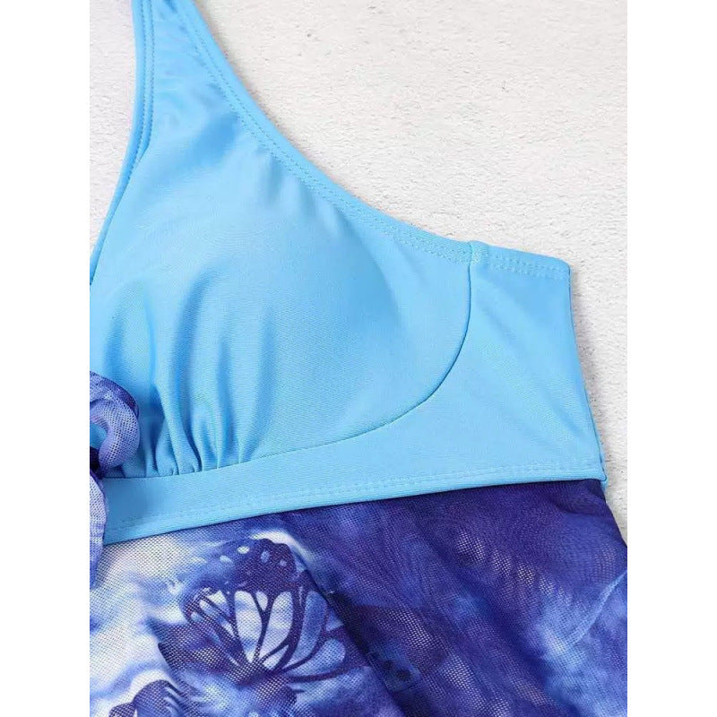 Dame Tankini med floweret omslagdesign og justerbar top Skovae