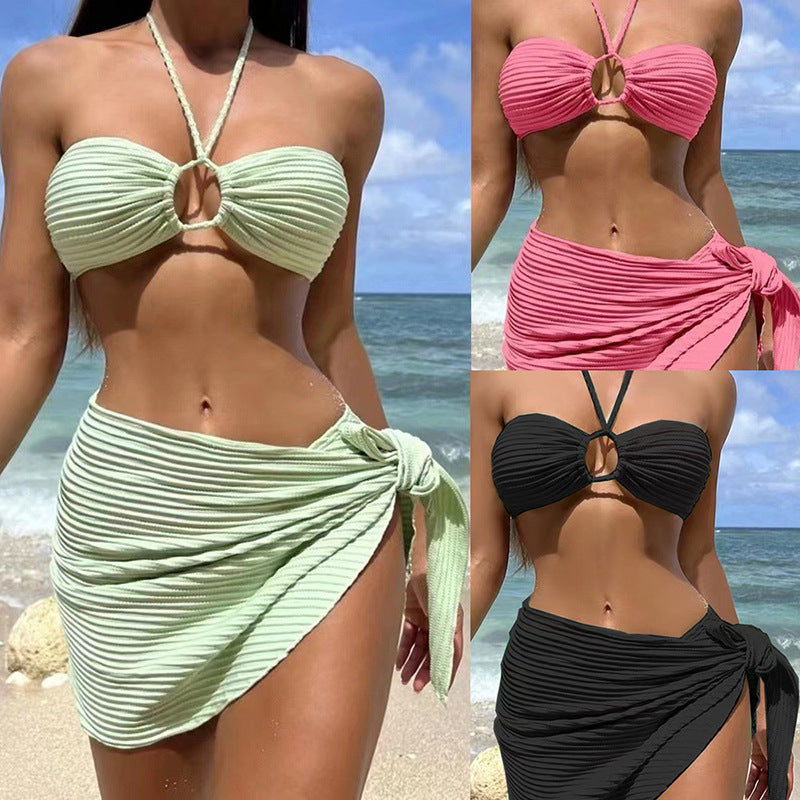 Dame bandeau bikini med elastisk indpakningssaft Skovae