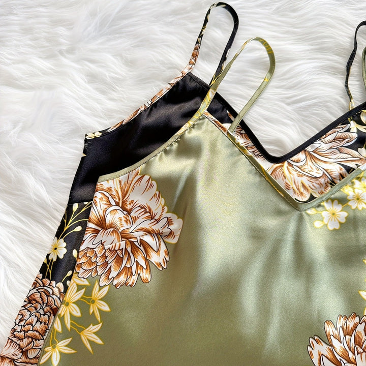 Dame Floral Satin Pyjamasæt Stilla