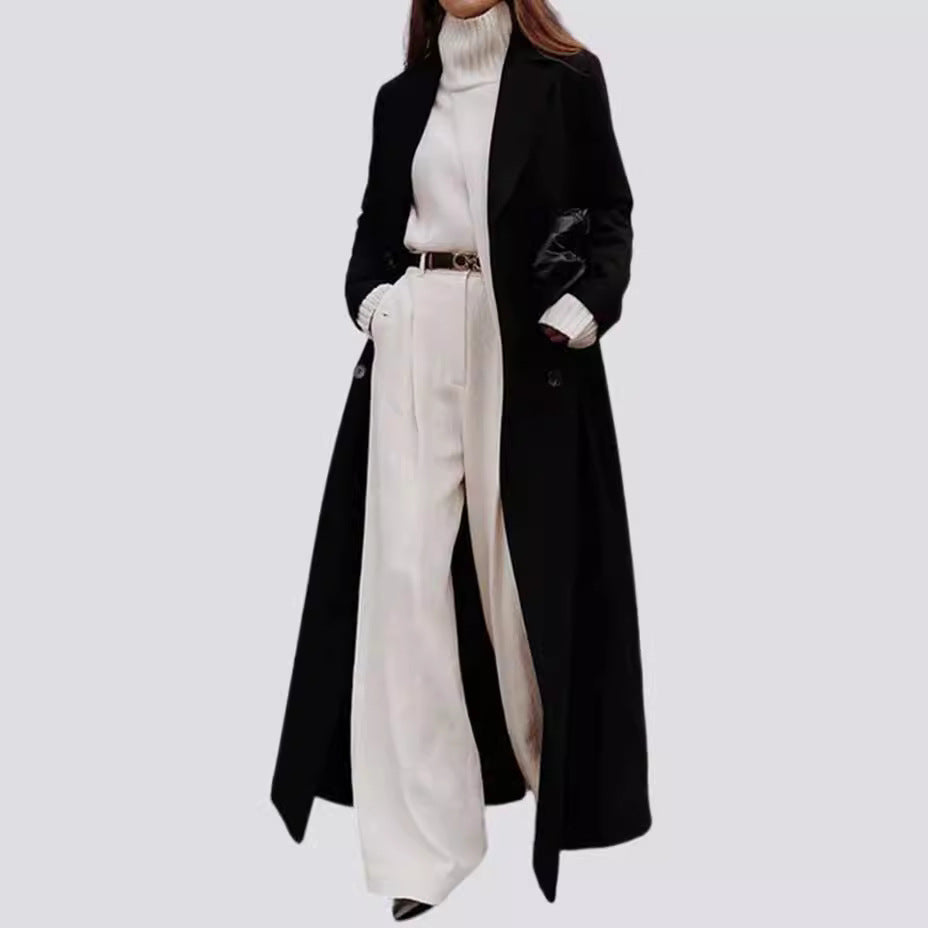 Dame klassisk Maxi-frakke med elegante folder og lommer Stilla