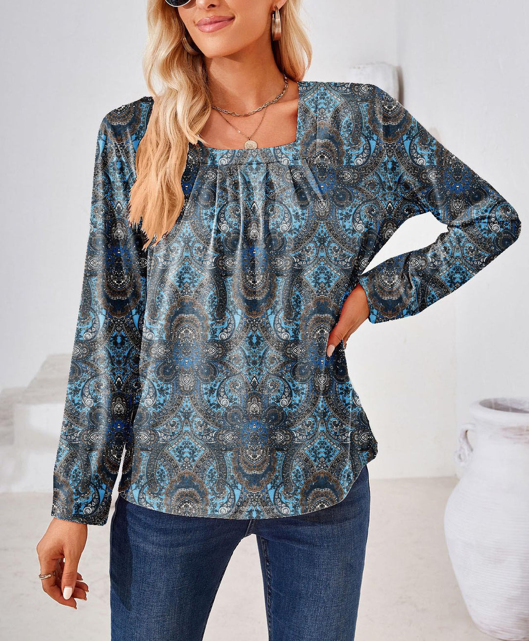 Dame Elegant blomsteret bluse med lange ærmer Stilla