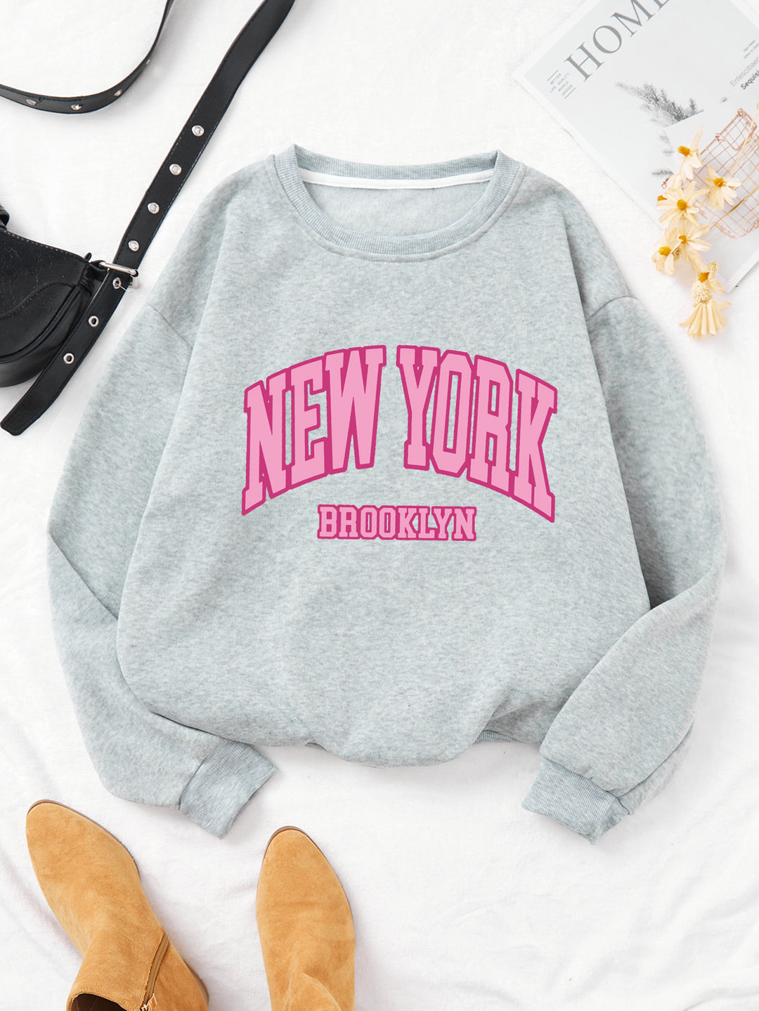 Kvindernes afslappede sweater med iøjnefaldende NYC print Skovae