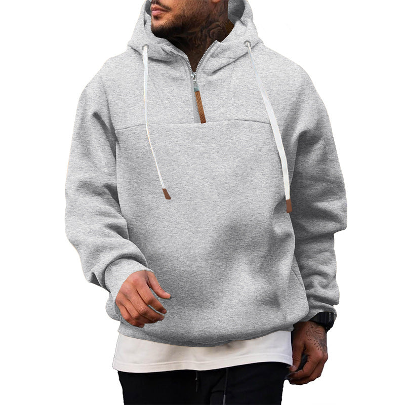 Herre nan Sweat-Halfzip med struktureret inderside, justerbar hætte og bred ribkant Skovae
