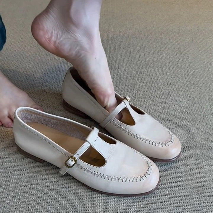 Dame traditionelle læder Mary Jane ballerinaer med dekorerende broderi Stilla