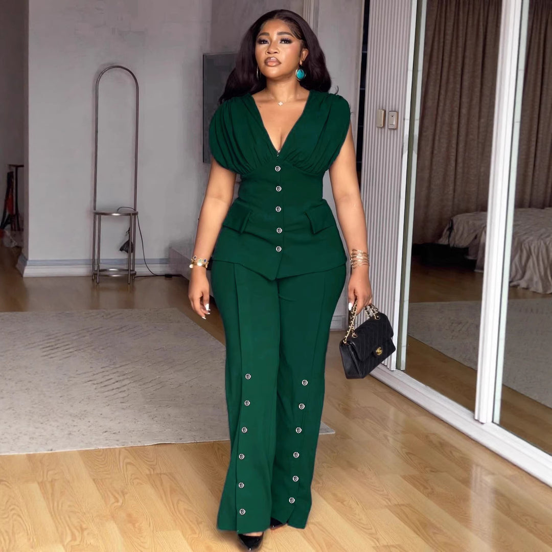 Damer Elegant jumpsuit med draperet overdel og dekorative knapper Skovae