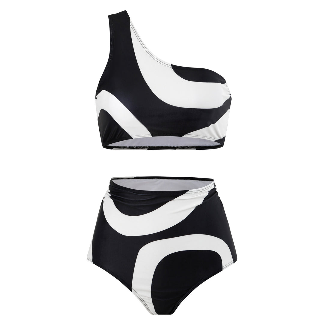 Dame bikini sæt med asymmetrisk overdel og smart indpakningsskørt funktion Stilla